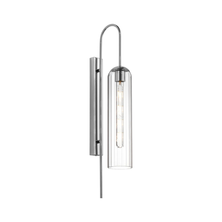 Idolite Var Polished Nickel Long Linear Wall Light Complete With A Clear Cylindrical Ribbed Glass