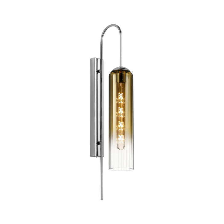 Idolite Var Polished Nickel Long Linear Wall Light Complete With A Gold Fade Cylindrical Ribbed Glass