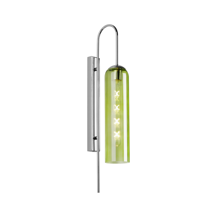 Idolite Var Polished Nickel Long Linear Wall Light Complete With A Green Cylindrical Ribbed Glass