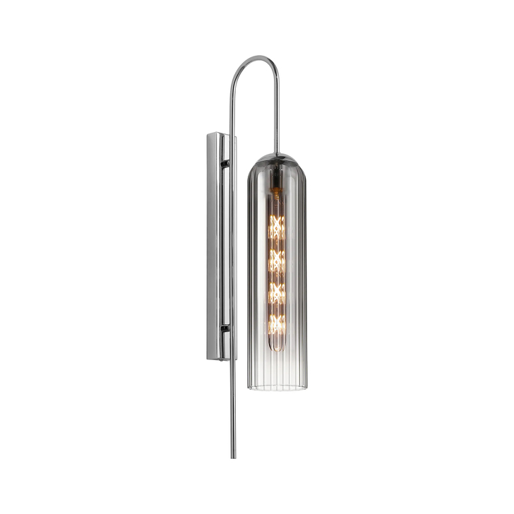 Idolite Var Polished Nickel Long Linear Wall Light Complete With A Smoke Fade Cylindrical Ribbed Glass