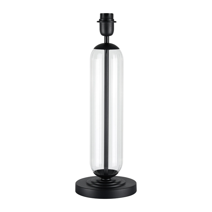 Idolite Var Satin Black Tubular Table Lamp Complete With Clear Glass Column