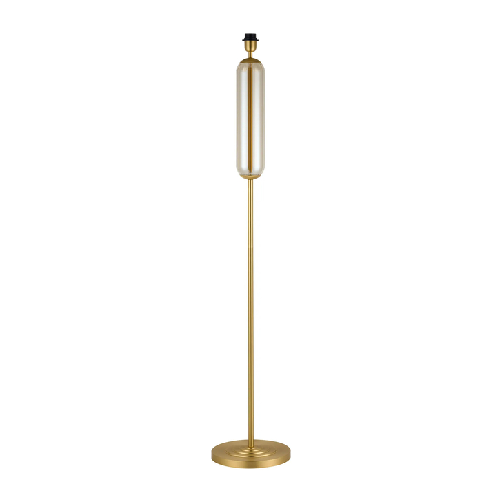 Idolite Var Satin Gold Tubular Floor Lamp Complete With Cognac Glass Column