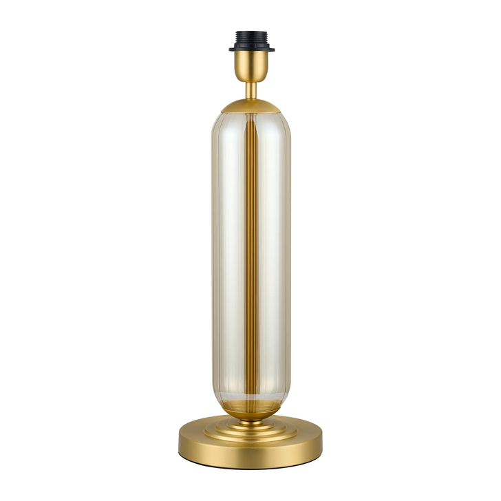 Idolite Var Satin Gold Tubular Table Lamp Complete With Cognac Glass Column