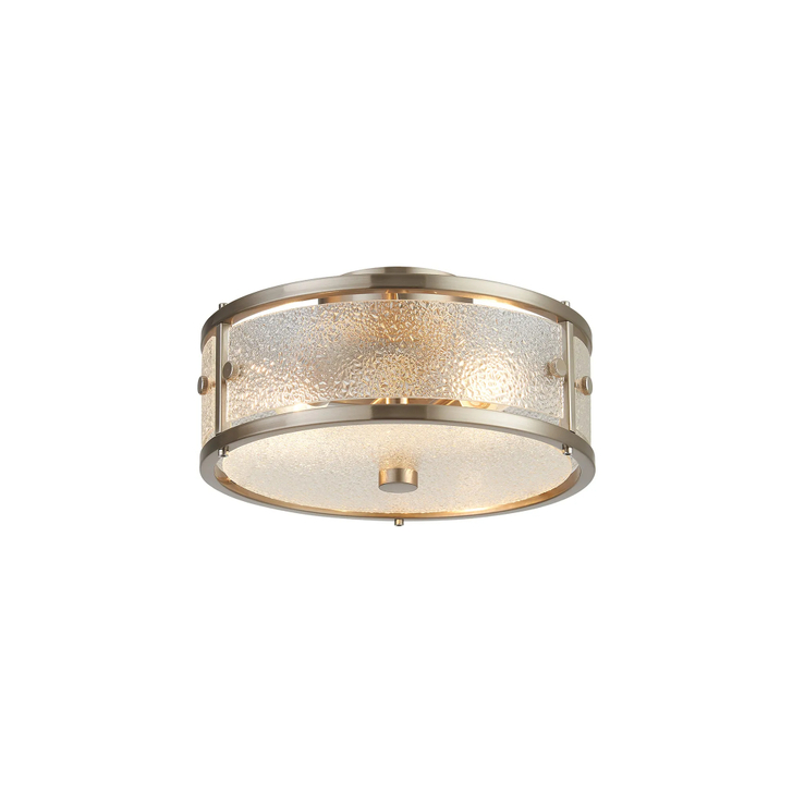 Idolite Vault 25cm 2 Light Round Flush Bathroom Ceiling Light Satin Nickel/Clear Diamond Pattern (C) Glass - IP44
