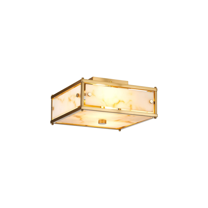 Idolite Vault 25x25cm 2 Light Square Flush Bathroom Ceiling Light Brass/Brown Faux Alabaster (B) Glass - IP44