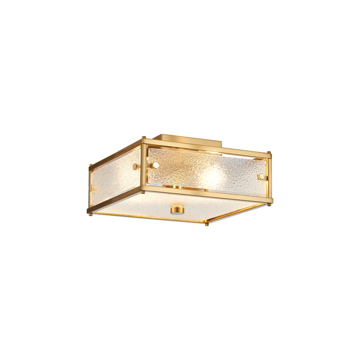 Idolite Vault 25x25cm 2 Light Square Flush Bathroom Ceiling Light Brass/Clear Diamond Pattern (C) Glass - IP44