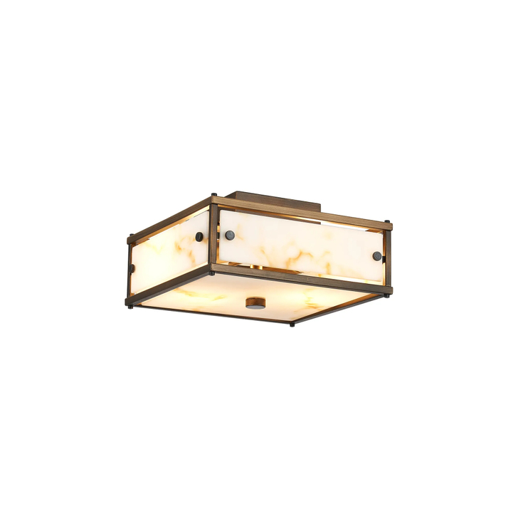 Idolite Vault 25x25cm 2 Light Square Flush Bathroom Ceiling Light Painted Bronze/Brown Faux Alabaster (B) Glass - IP44