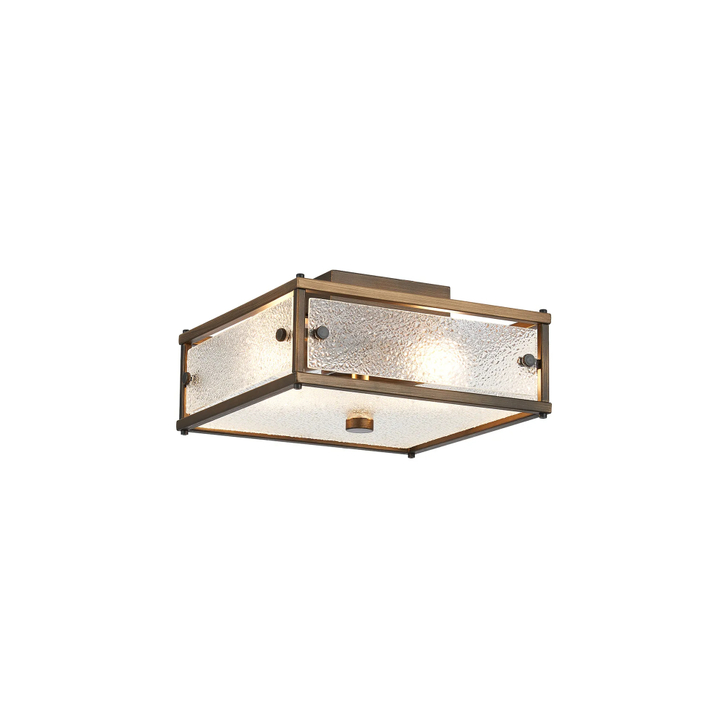Idolite Vault 25x25cm 2 Light Square Flush Bathroom Ceiling Light Painted Bronze/Clear Diamond Pattern (C) Glass - IP44