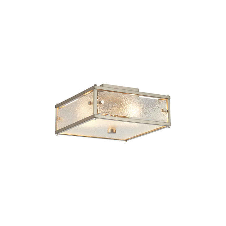 Idolite Vault 25x25cm 2 Light Square Flush Bathroom Ceiling Light Satin Nickel/Clear Diamond Pattern (C) Glass - IP44