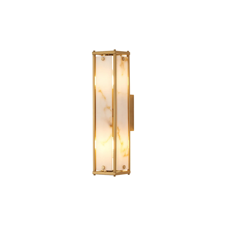 Idolite Vault 40cm 2 Light Rectangular Bathroom Wall Light Brass/Brown Faux Alabaster (B) Glass - IP44