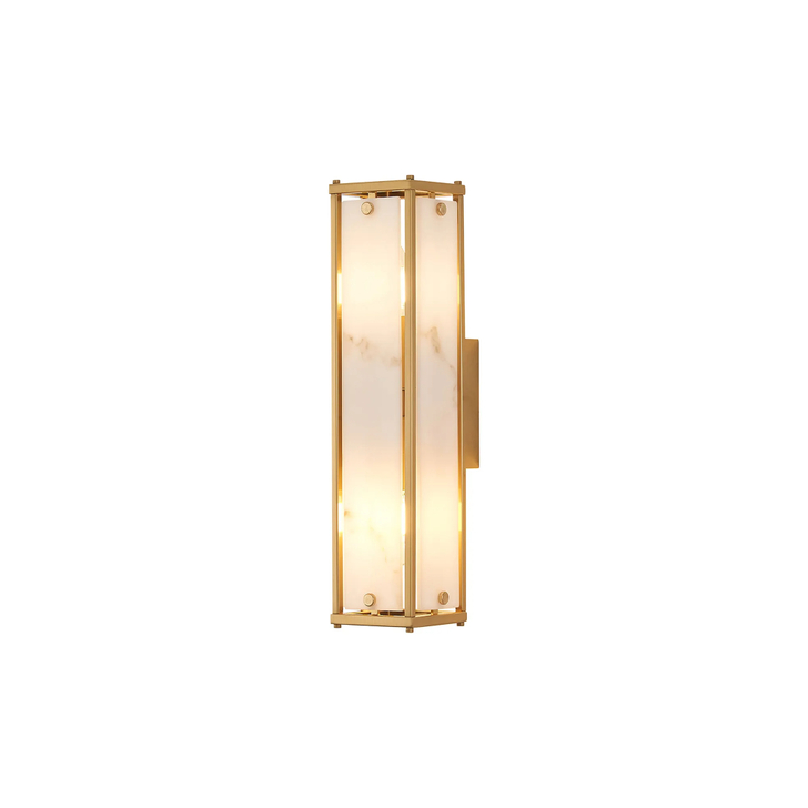 Idolite Vault 40cm 2 Light Rectangular Bathroom Wall Light Brass/Grey Faux Alabaster (B) Glass - IP44