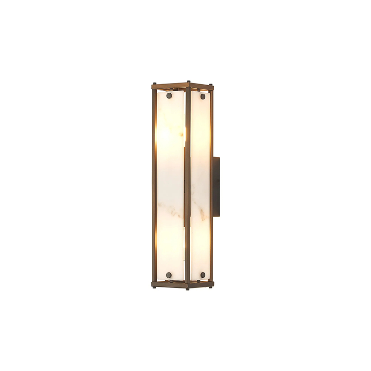 Idolite Vault 40cm 2 Light Rectangular Bathroom Wall Light Painted Bronze/Grey Faux Alabaster (B) Glass - IP44