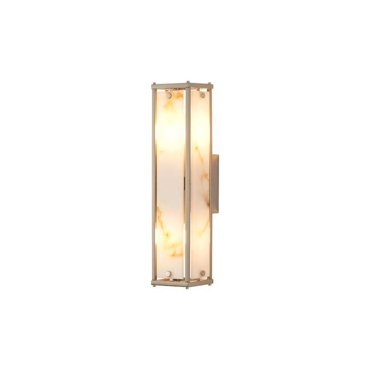 Idolite Vault 40cm 2 Light Rectangular Bathroom Wall Light Satin Nickel/Brown Faux Alabaster (B) Glass - IP44
