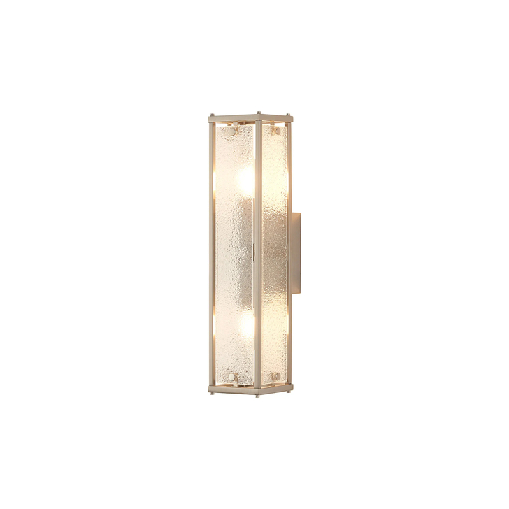 Idolite Vault 40cm 2 Light Rectangular Bathroom Wall Light Satin Nickel/Clear Diamond Pattern (C) Glass - IP44