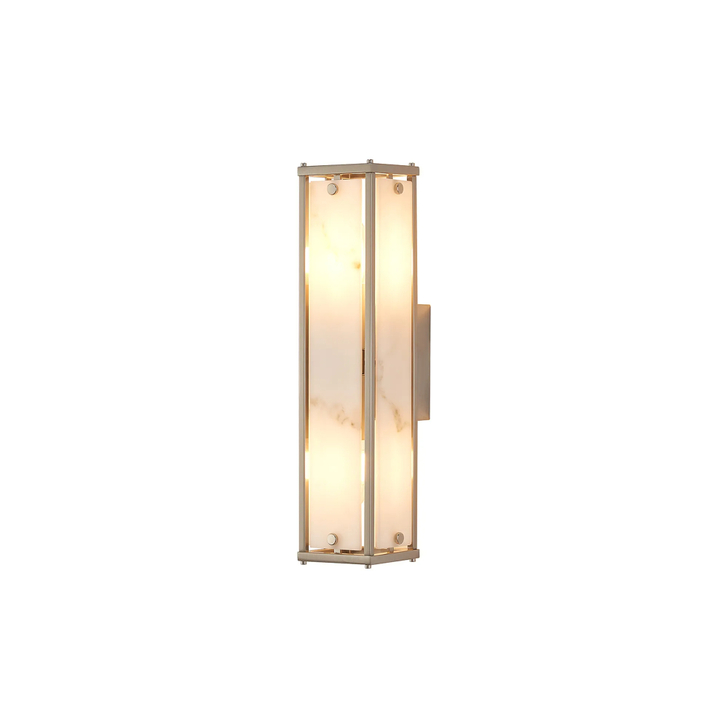 Idolite Vault 40cm 2 Light Rectangular Bathroom Wall Light Satin Nickel/Grey Faux Alabaster (B) Glass - IP44