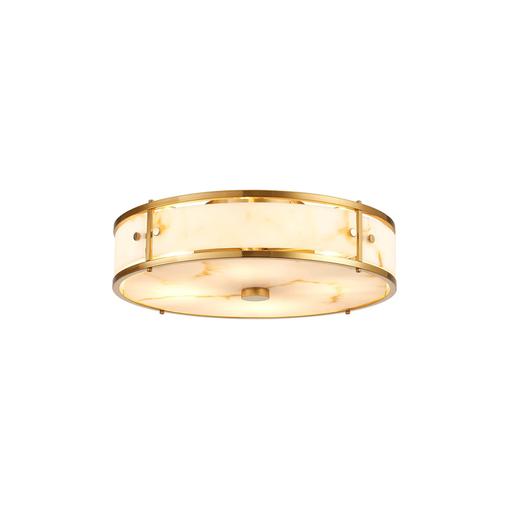 Idolite Vault 40cm 4 Light Round Flush Bathroom Ceiling Light Brass/Brown Faux Alabaster (B) Glass - IP44