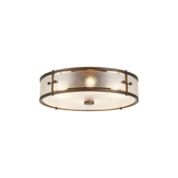 Idolite Vault 40cm 4 Light Round Flush Bathroom Ceiling Light Painted Bronze/Clear Diamond Pattern (C) Glass - IP44