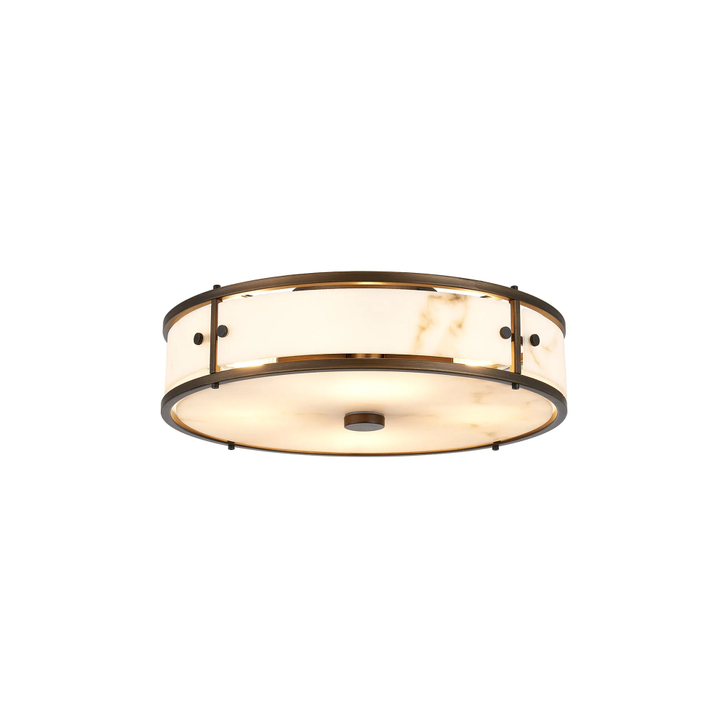 Idolite Vault 40cm 4 Light Round Flush Bathroom Ceiling Light Painted Bronze/Grey Faux Alabaster (B) Glass - IP44
