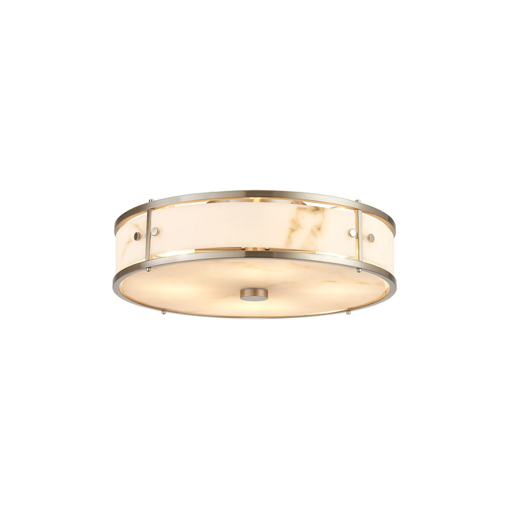 Idolite Vault 40cm 4 Light Round Flush Bathroom Ceiling Light Satin Nickel/Grey Faux Alabaster (B) Glass - IP44