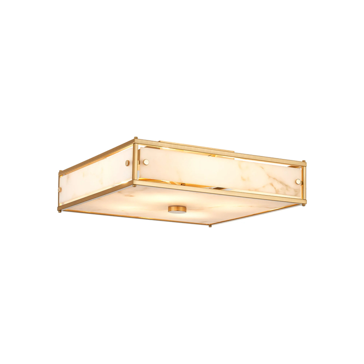 Idolite Vault 40x40cm 4 Light Square Flush Bathroom Ceiling Light Brass/Grey Faux Alabaster (B) Glass - IP44