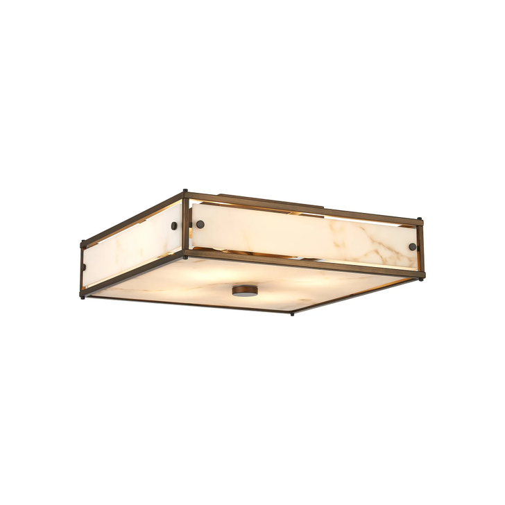 Idolite Vault 40x40cm 4 Light Square Flush Bathroom Ceiling Light Painted Bronze/Grey Faux Alabaster (B) Glass - IP44