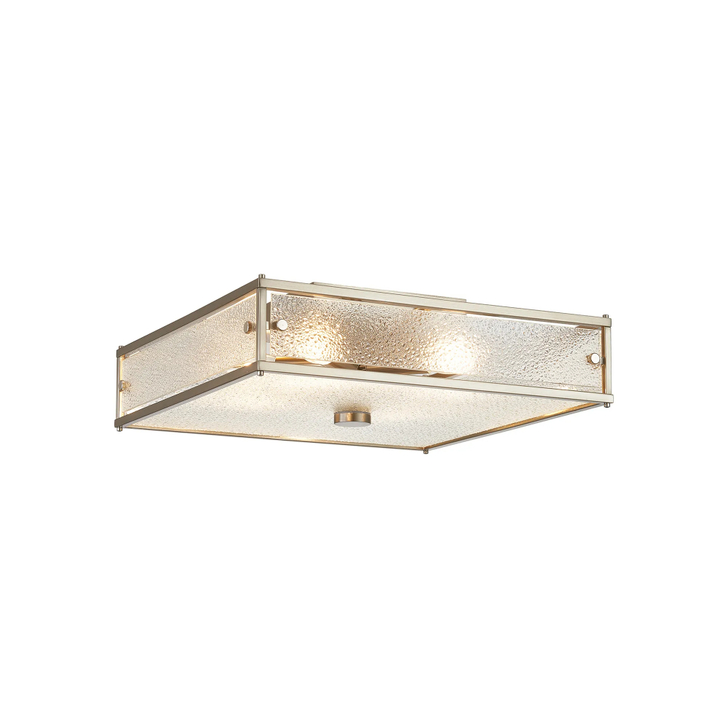 Idolite Vault 40x40cm 4 Light Square Flush Bathroom Ceiling Light Satin Nickel/Clear Diamond Pattern (C) Glass - IP44