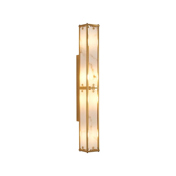 Idolite Vault 75cm 4 Light Rectangular Bathroom Wall Light Brass/Grey Faux Alabaster (B) Glass - IP44
