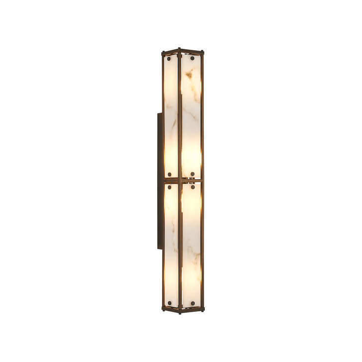Idolite Vault 75cm 4 Light Rectangular Bathroom Wall Light Painted Bronze/Grey Faux Alabaster (B) Glass - IP44