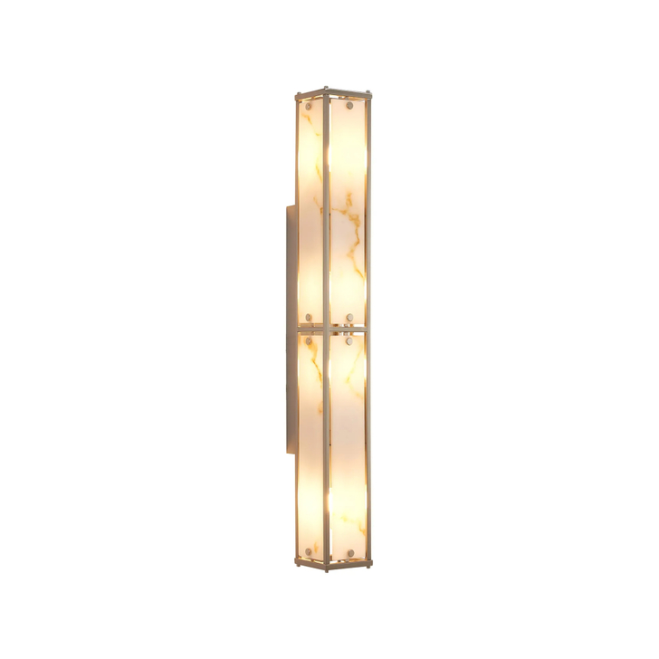 Idolite Vault 75cm 4 Light Rectangular Bathroom Wall Light Satin Nickel/Brown Faux Alabaster (B) Glass - IP44