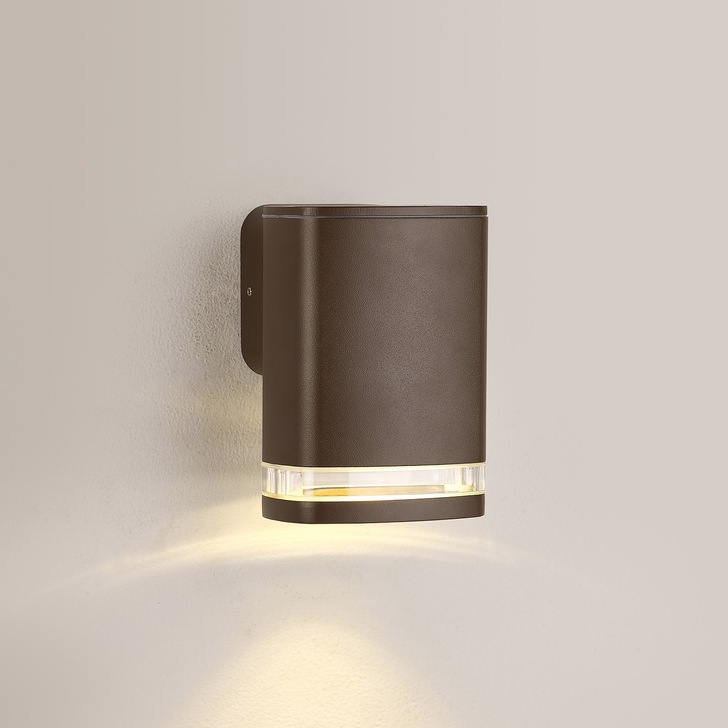 Idolite Vela 1 Light Matt Brown Exterior Wall Light Complete With Clear Lens - IP54