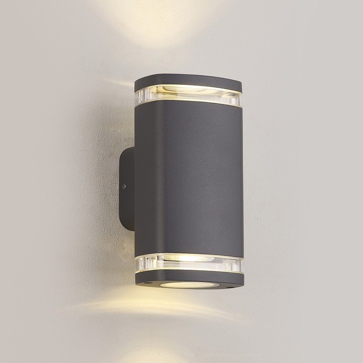 Idolite Vela 2 Light Grey Exterior Up And Down Wall Light Complete With Clear Lens - IP54