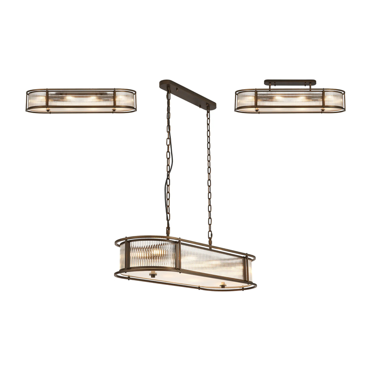 Idolite Waine 1m 8 Light Linear Oval Bar Flush Ceiling/Pendant Convertible Bronze/Clear Glass