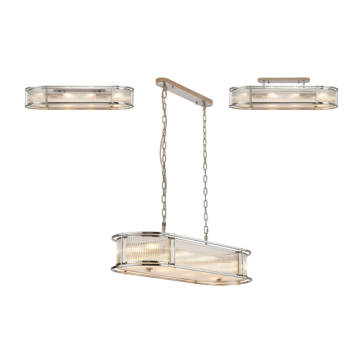 Idolite Waine 1m 8 Light Linear Oval Bar Flush Ceiling/Pendant Convertible Polished Chrome/Clear Glass
