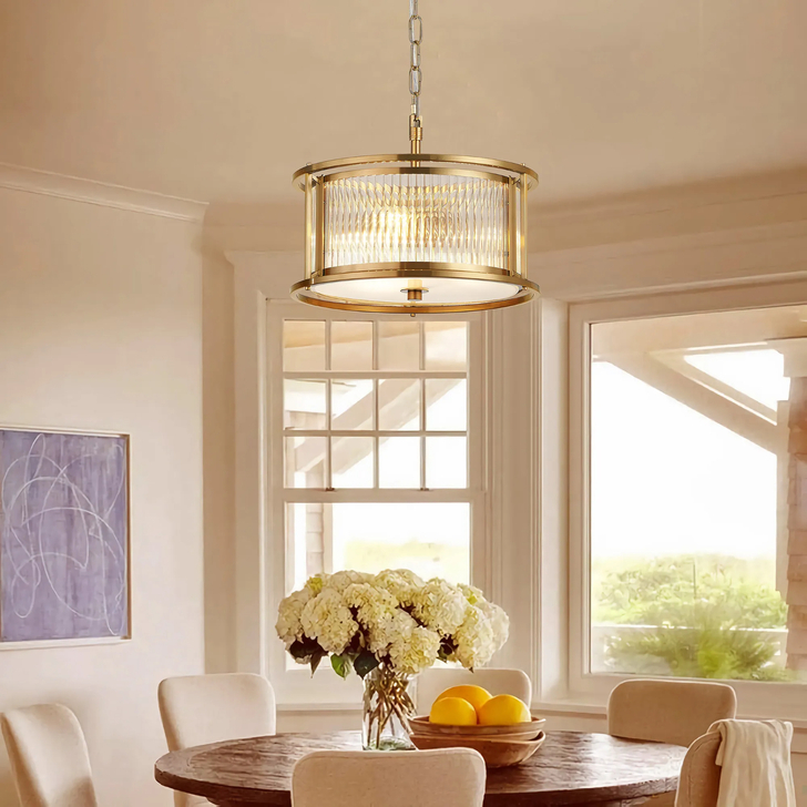 Idolite Waine 35cm 3 Light Round Flush Ceiling/Pendant Convertible Brass/Clear Glass