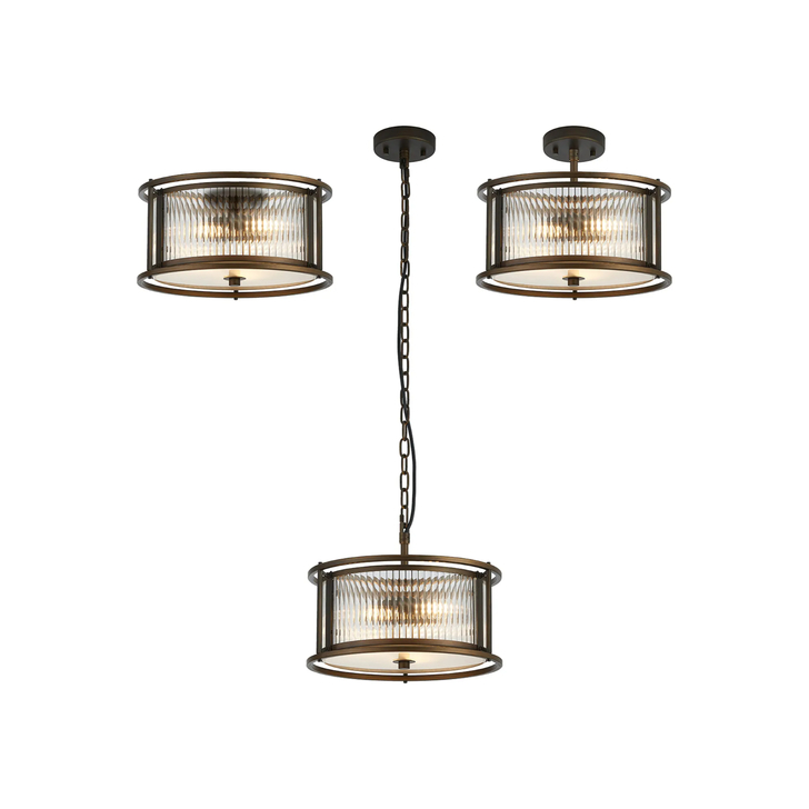 Idolite Waine 35cm 3 Light Round Flush Ceiling/Pendant Convertible Bronze/Clear Glass