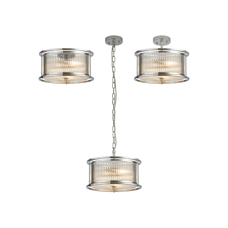 Idolite Waine 35cm 3 Light Round Flush Ceiling/Pendant Convertible Polished Chrome/Clear Glass