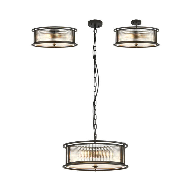 Idolite Waine 50cm 6 Light Round Flush Ceiling/Pendant Convertible Black/Clear Glass