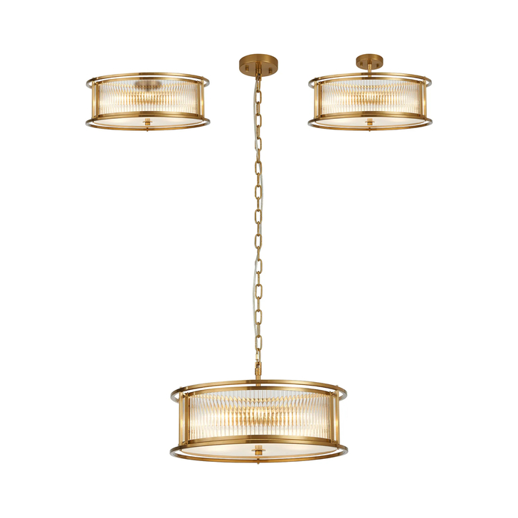 Idolite Waine 50cm 6 Light Round Flush Ceiling/Pendant Convertible Brass/Clear Glass