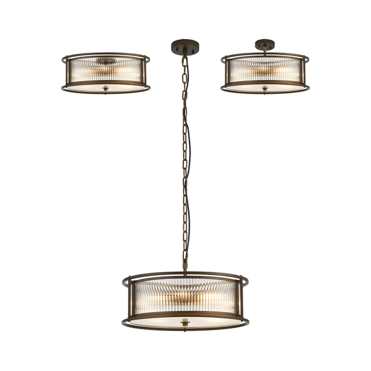 Idolite Waine 50cm 6 Light Round Flush Ceiling/Pendant Convertible Bronze/Clear Glass