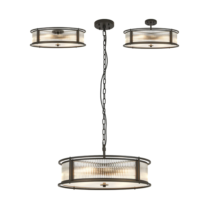 Idolite Waine 65cm 8 Light Round Flush Ceiling/Pendant Convertible Black/Clear Glass