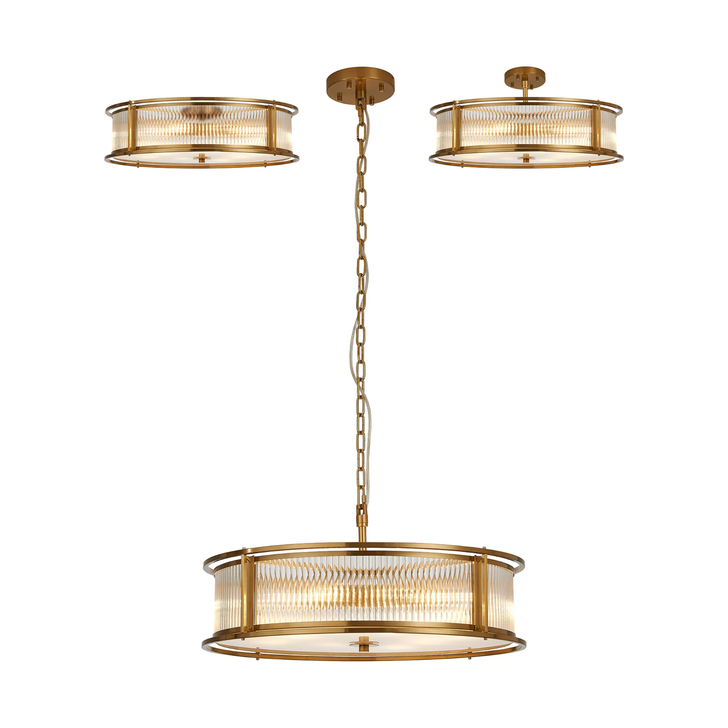 Idolite Waine 65cm 8 Light Round Flush Ceiling/Pendant Convertible Brass/Clear Glass