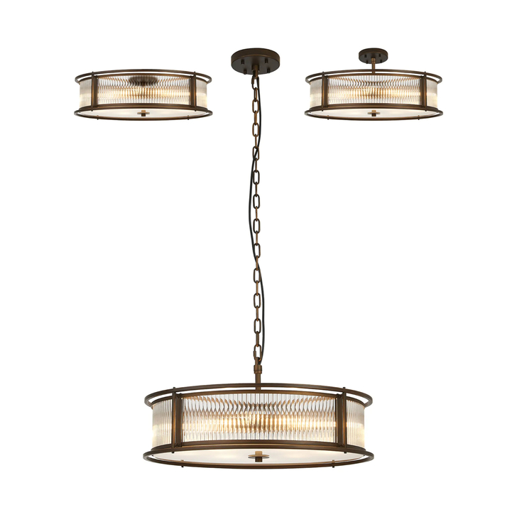 Idolite Waine 65cm 8 Light Round Flush Ceiling/Pendant Convertible Bronze/Clear Glass
