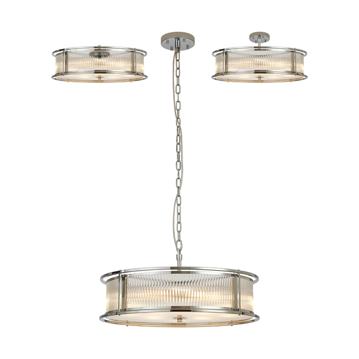 Idolite Waine 65cm 8 Light Round Flush Ceiling/Pendant Convertible Polished Nickel/Clear Glass