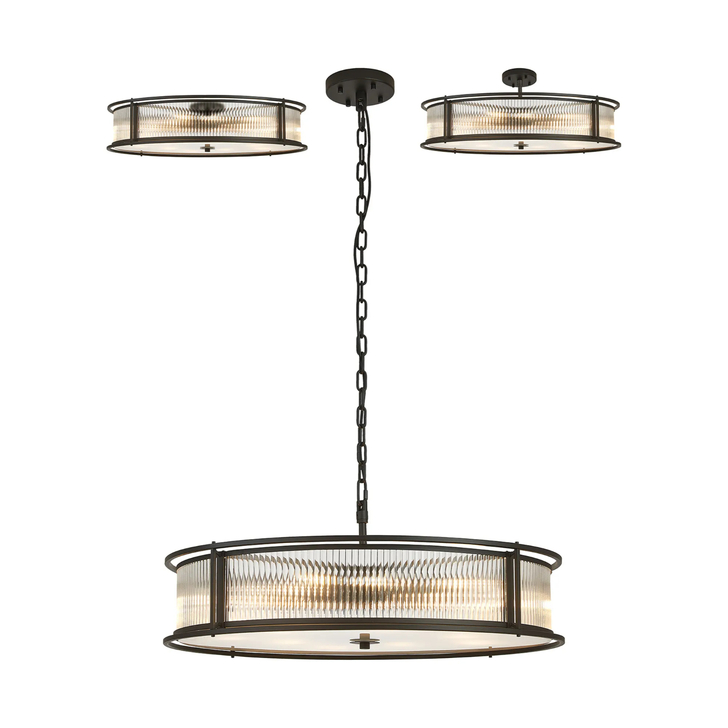 Idolite Waine 80cm 10 Light Round Flush Ceiling/Pendant Convertible Black/Clear Glass