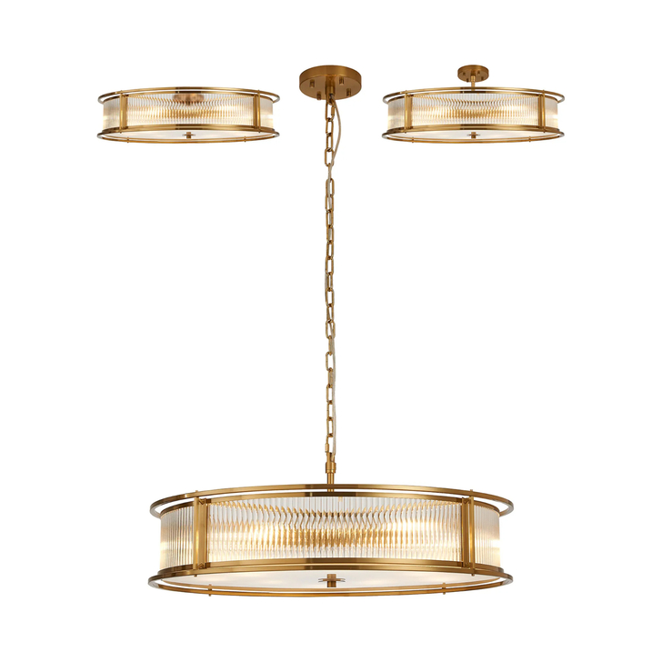 Idolite Waine 80cm 10 Light Round Flush Ceiling/Pendant Convertible Brass/Clear Glass