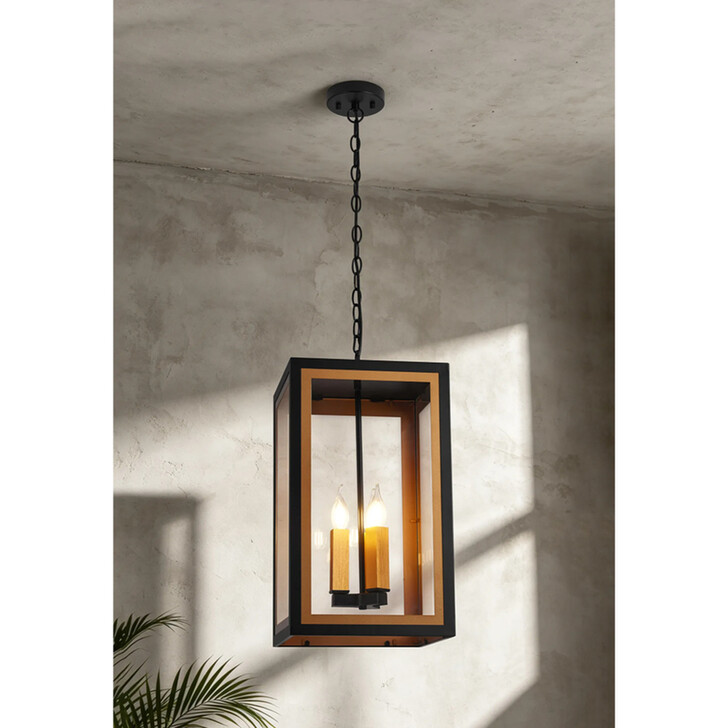 Idolite Wilmslow Satin Black And Gold 3 Light Large Rectangular Pendant Light With Clear Glass Lens - IP54