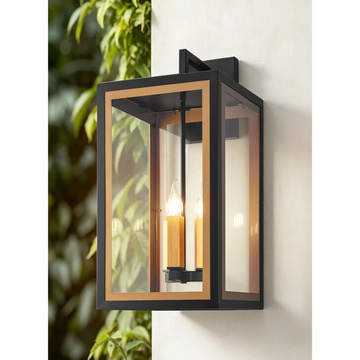 Idolite Wilmslow Satin Black And Gold 3 Light Large Rectangular Wall Light With Clear Glass Lens - IP54