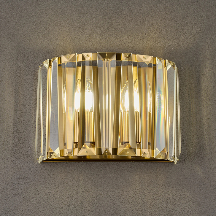 Idolite Windsor 2 Light Brass Crystal Wall Light
