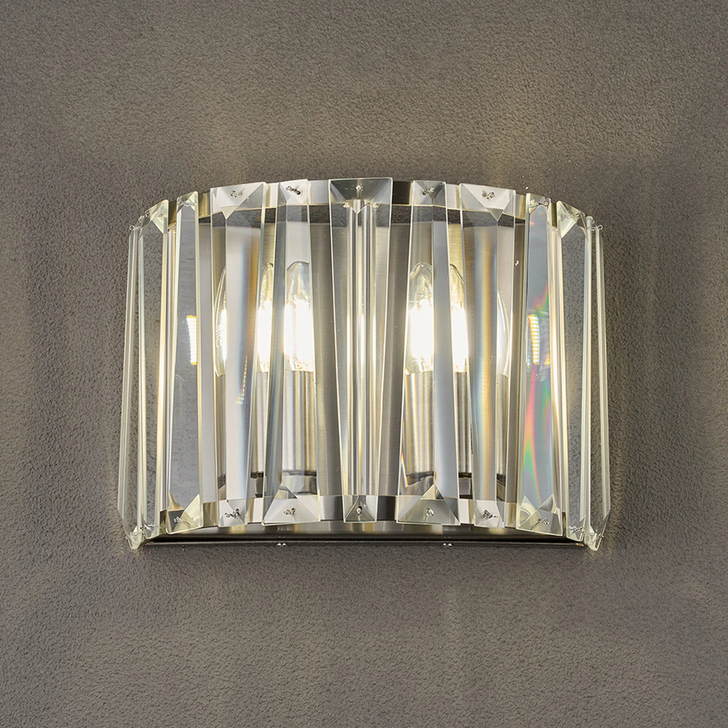 Idolite Windsor 2 Light Satin Nickel Crystal Wall Light