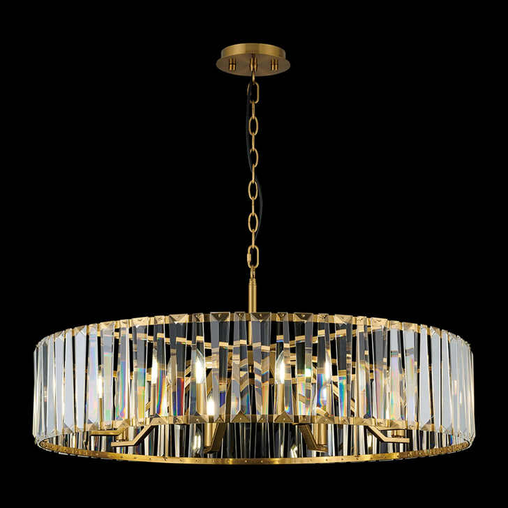Idolite Windsor Brass Round 8 Light Crystal Pendant Light - 90cm